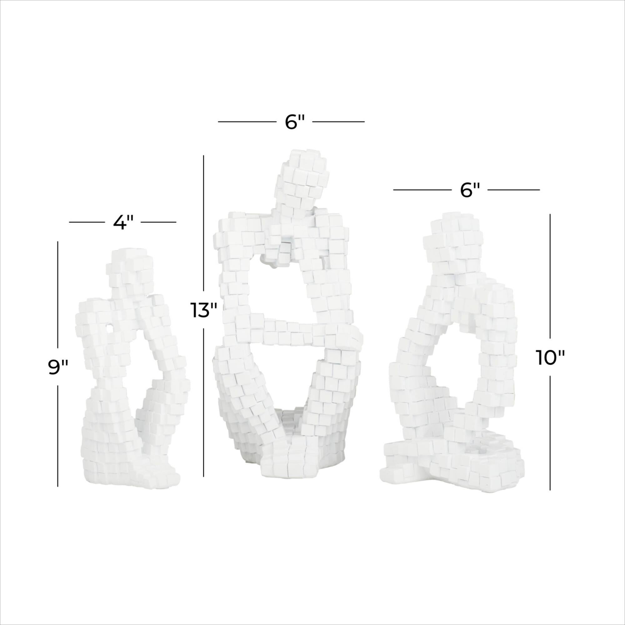 Set of 3 White Polystone Contemporary Sculptures, 13" x 6" x 6"